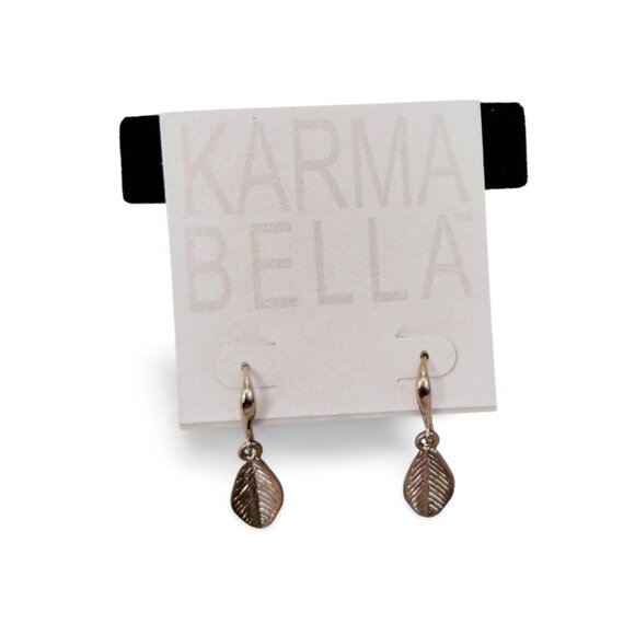Effortless Glam Karma Bella 1" Silver Leaf Charm Huggie Dangle Earrings JW1529 - Picture 3 of 6